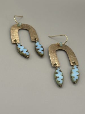 Hammered Brass & Czech Glass Earrings