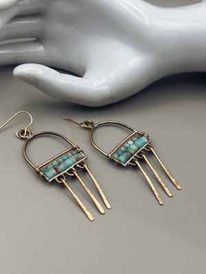 “Echoes” Earrings – Ancient-Inspired Brass + Stone Dangle