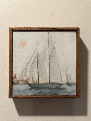 Harbor moon original oil painting
