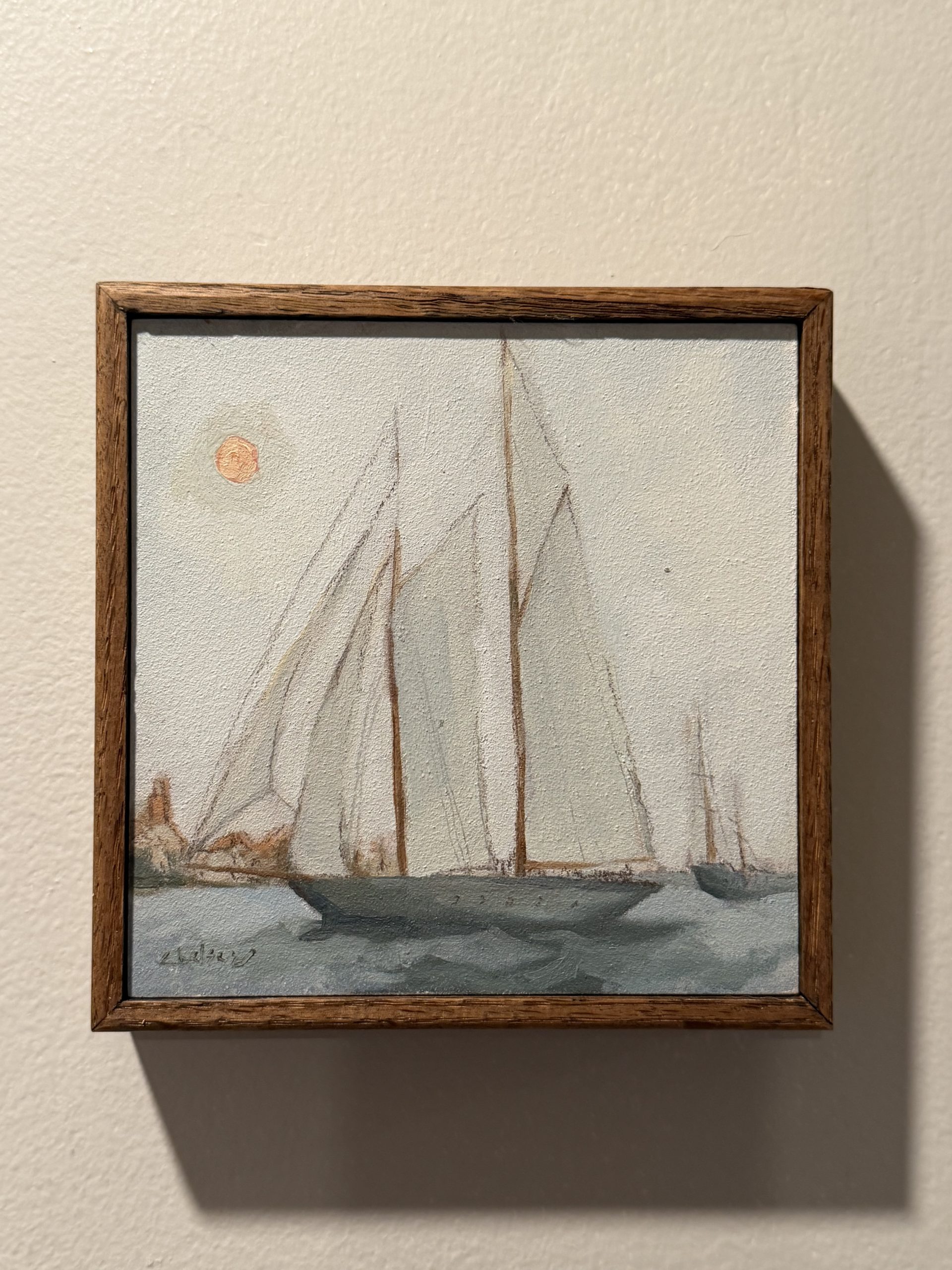 Harbor moon original oil painting