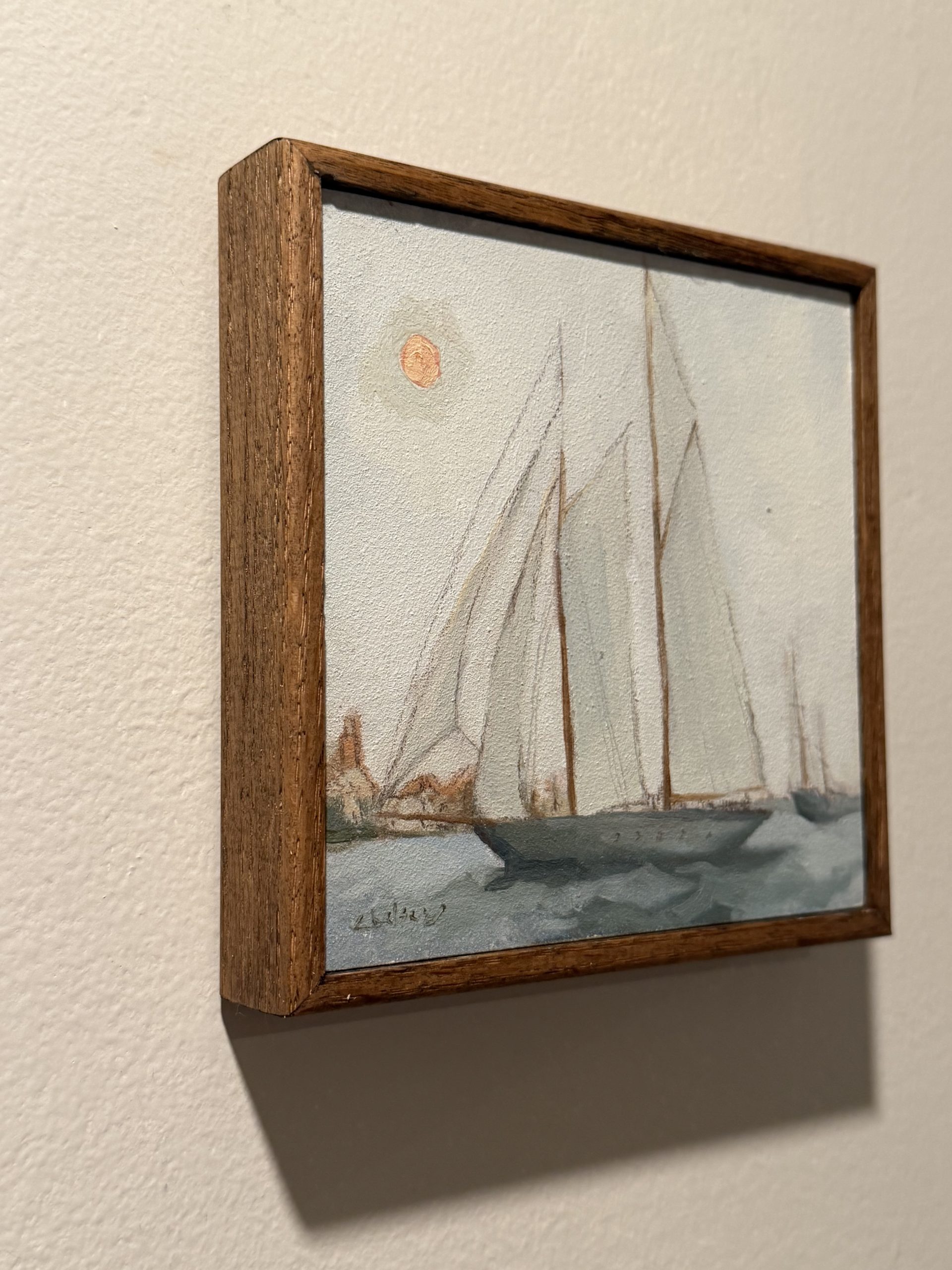 Harbor moon original oil painting - Image 2