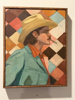 Smoking cowboy original oil painting