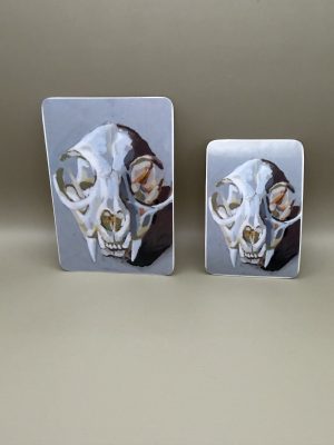 Vinyl sticker- cat skull, front view in grey (two sizes)