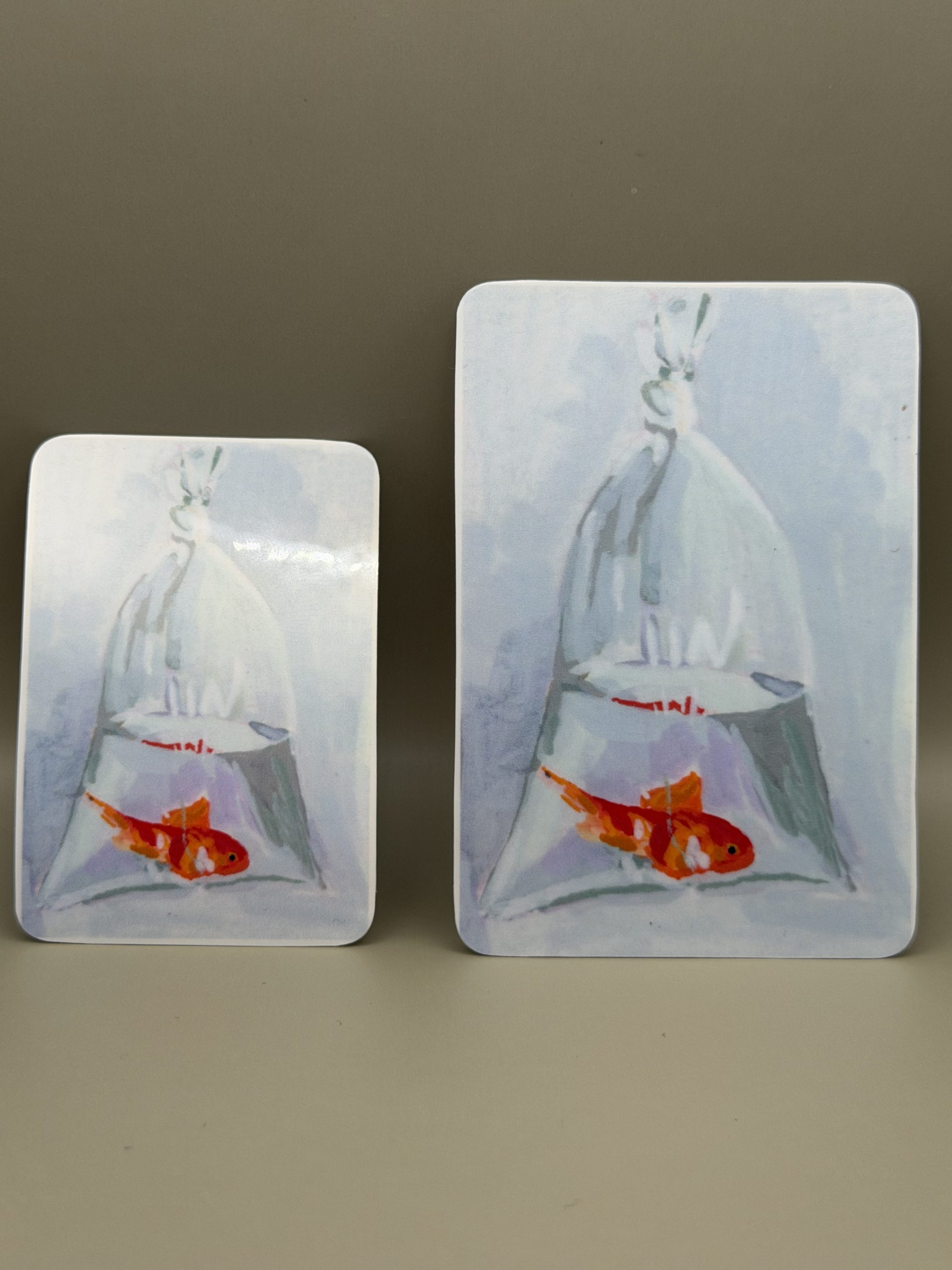 Vinyl sticker- goldfish in a bag (two sizes)