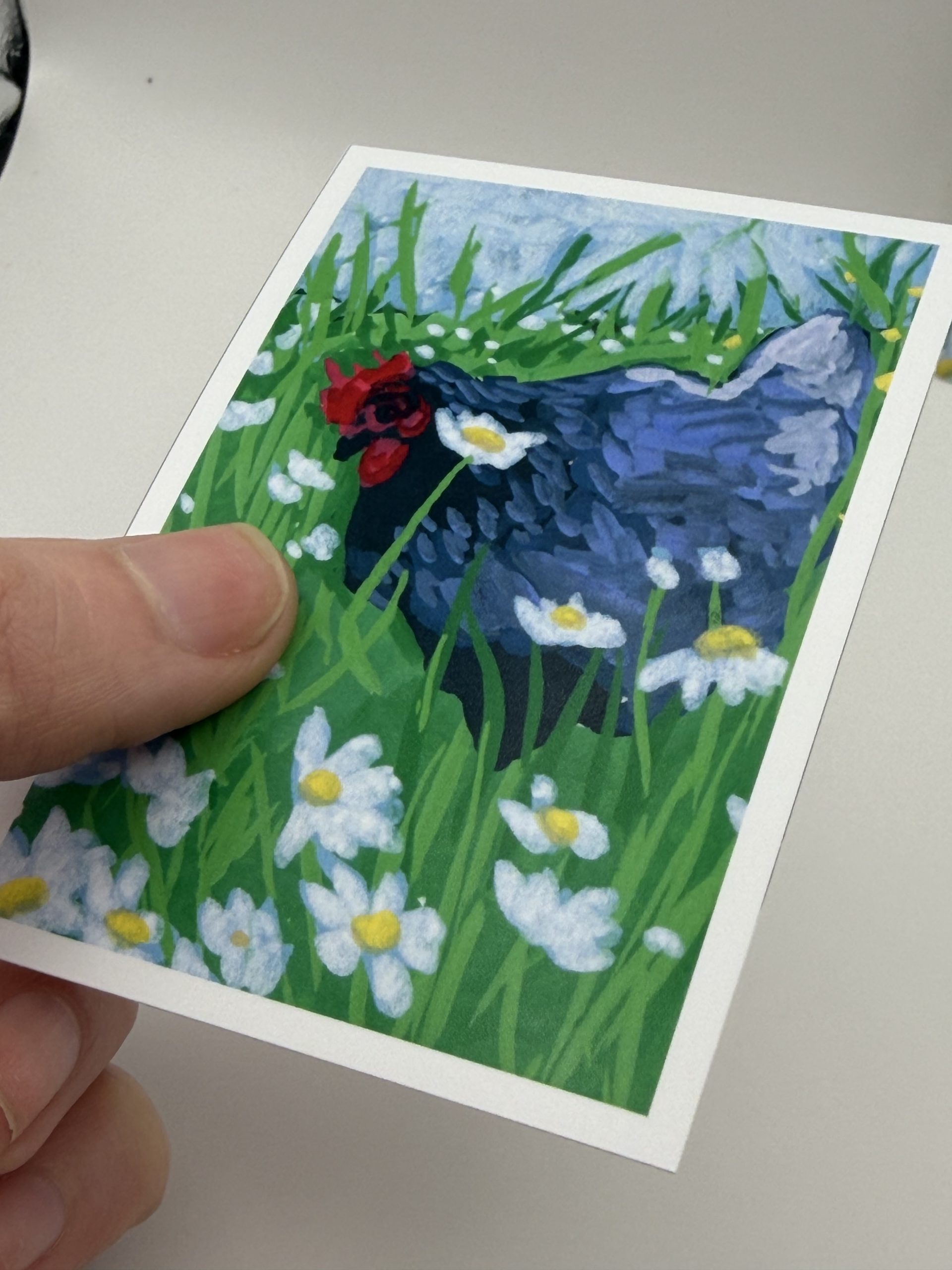 ACEO tiny art PRINT and vinyl sticker illustrative chicken- “Lavender Hen” - Image 4