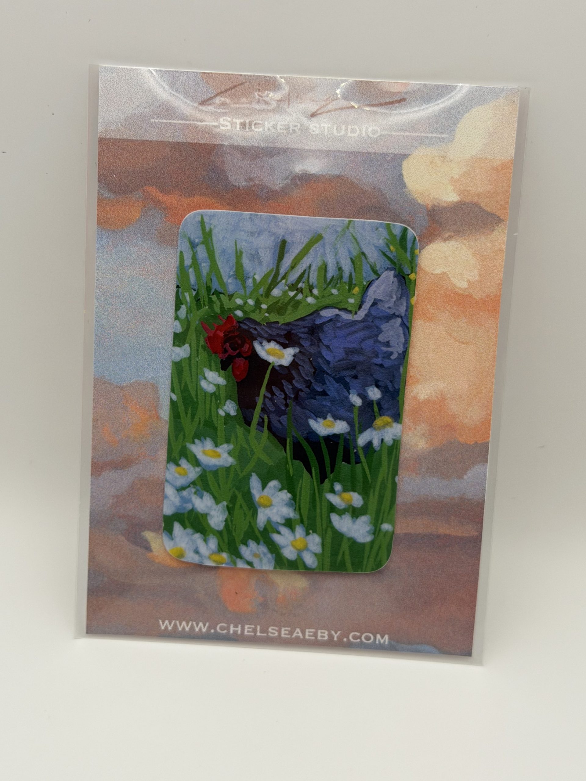 ACEO tiny art PRINT and vinyl sticker illustrative chicken- “Lavender Hen” - Image 3