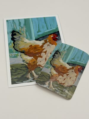 Tiny print of chicken with matching sticker
