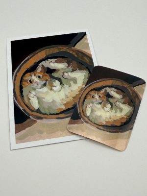 Cat illustration print and sticker cat in tube