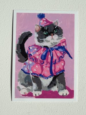 clown kitty illustrative print top view